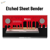 Red mazha photo-etch parts bender with silver circular handles and metallic base for precision model building tools