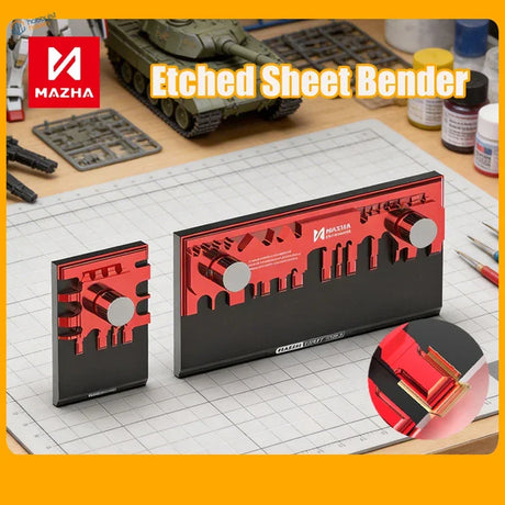 Red and black mazha photo-etch parts bender with metallic rollers designed for precision scale modeling tools use