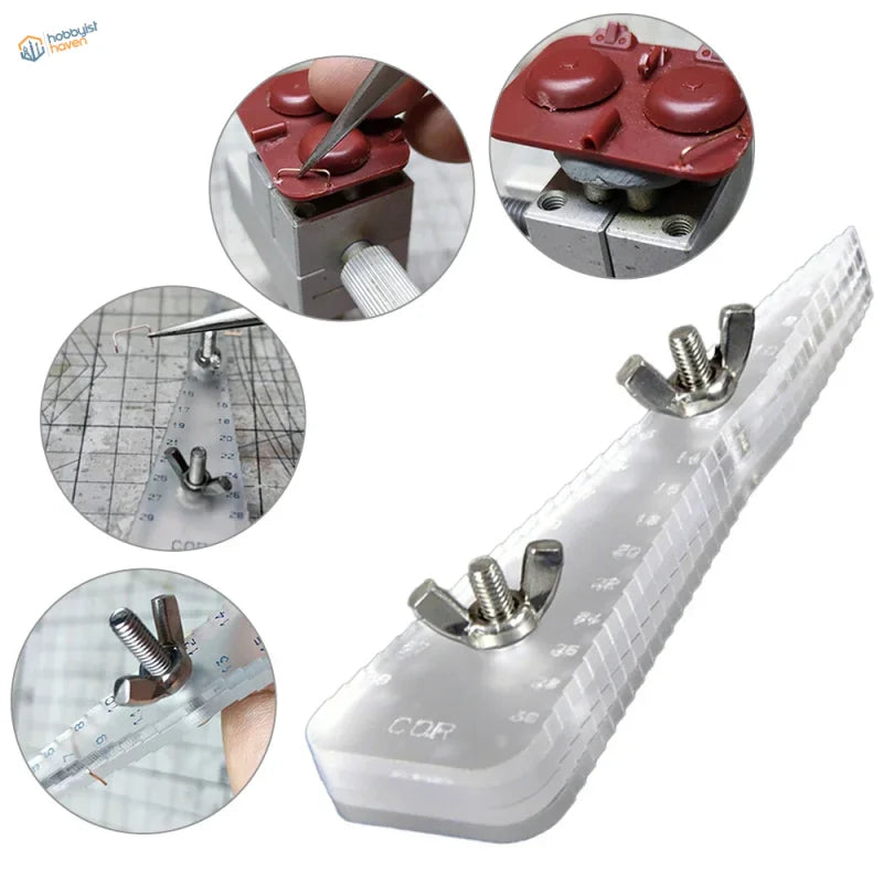 Clear plastic ruler with scale on metal rod bender