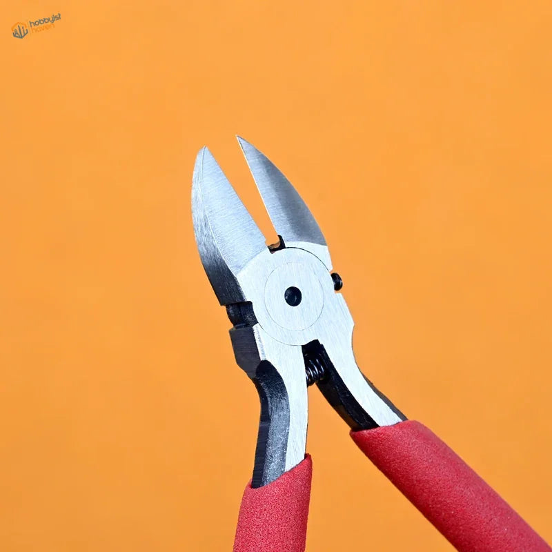 Red-handled cutting pliers with silver jaws for metal rods wire