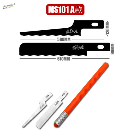Orange-handled MS101A mini modeling saw with two replacement blades