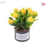 Exquisite miniature yellow tulip plant in black pot for dioramas