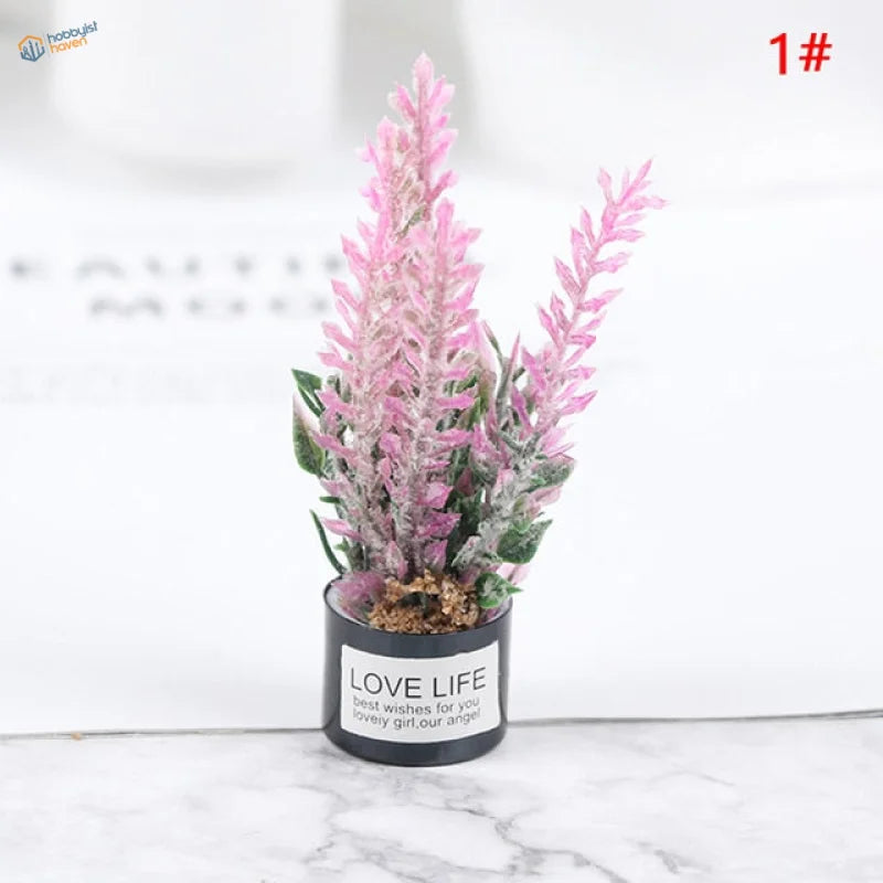 Exquisite miniature pink lavender in black pot for dioramas