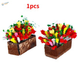 Exquisite miniature flowers in brown brick boxes for dioramas and dollhouses