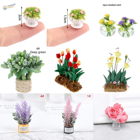 Exquisite miniature flowers for dioramas in colorful potted designs
