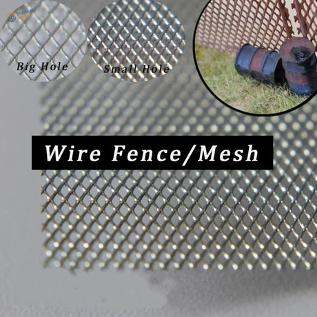 Silver miniature metal mesh fence with diamond pattern, big and small holes