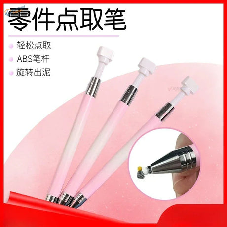Pink sticky clay pen for tiny parts with white cap and silver joint