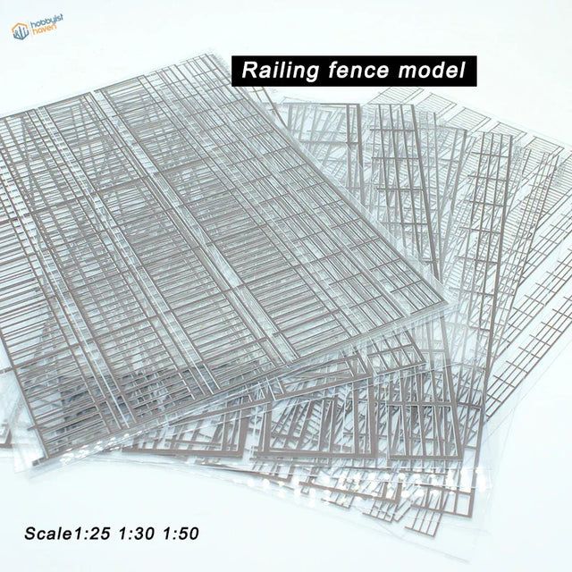 Miniature railing silver metal fence model kit in 1:25, 1:30, 1:50 scales