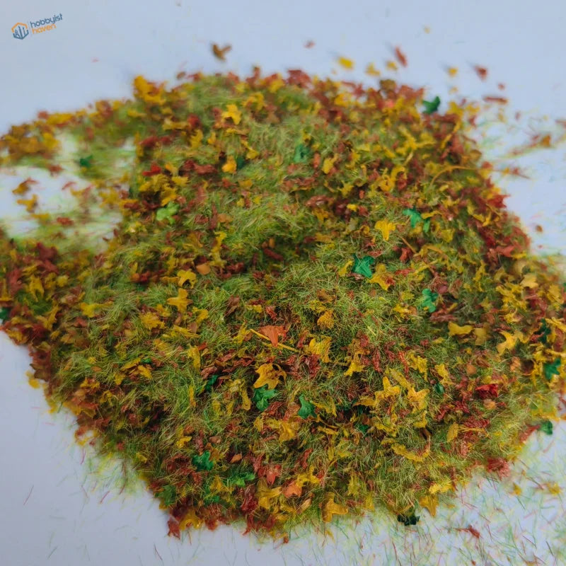 Mixed static grass and leaf flock for dioramas