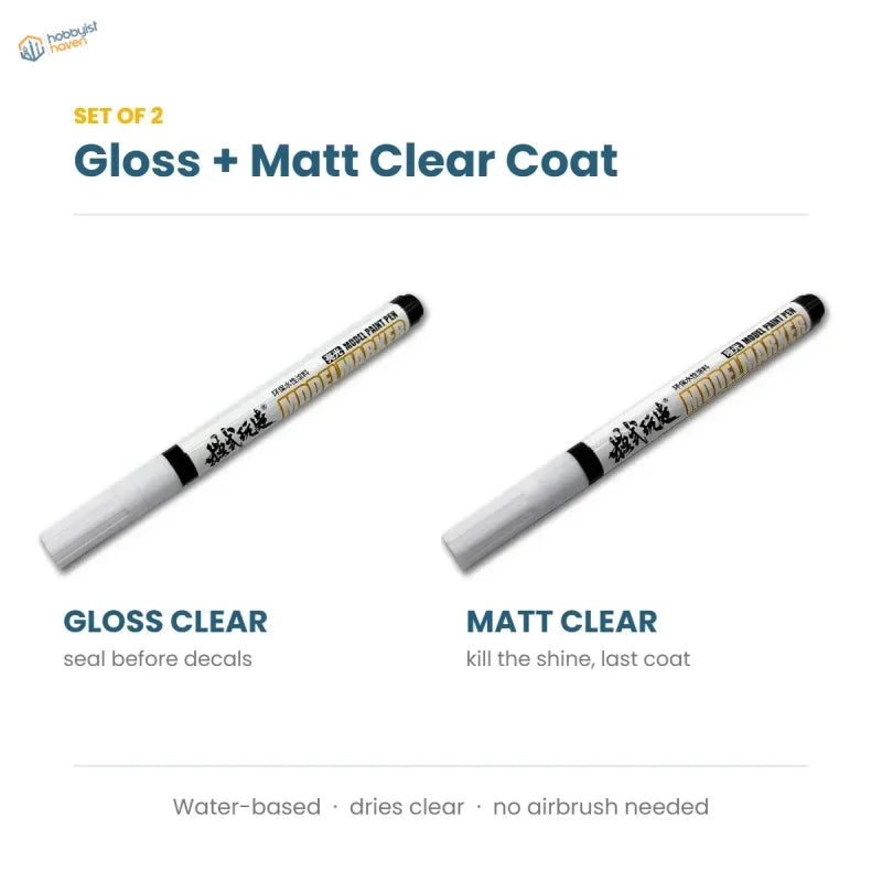 Mo Shi Tools gloss and matt clear varnish marker pens, set of two