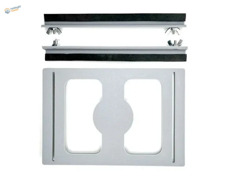 Model AFV Holder silver TV mount bracket with black rubber grips and hardware