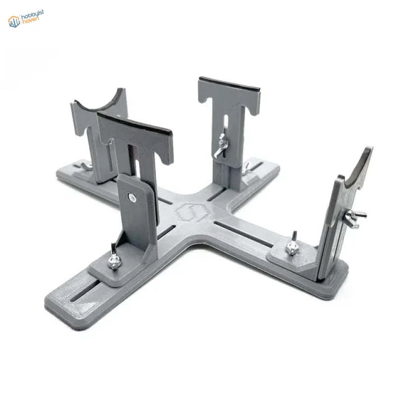 Gray plastic model aircraft holder with four adjustable arms