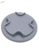 Gray circular plastic lid with notches for model aircraft holder