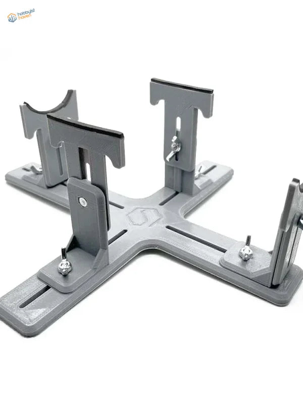 Gray 3D-printed model aircraft holder with adjustable T-arms