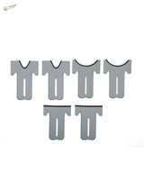 Six gray T-shaped clips with black rubber edges for model aircraft holder