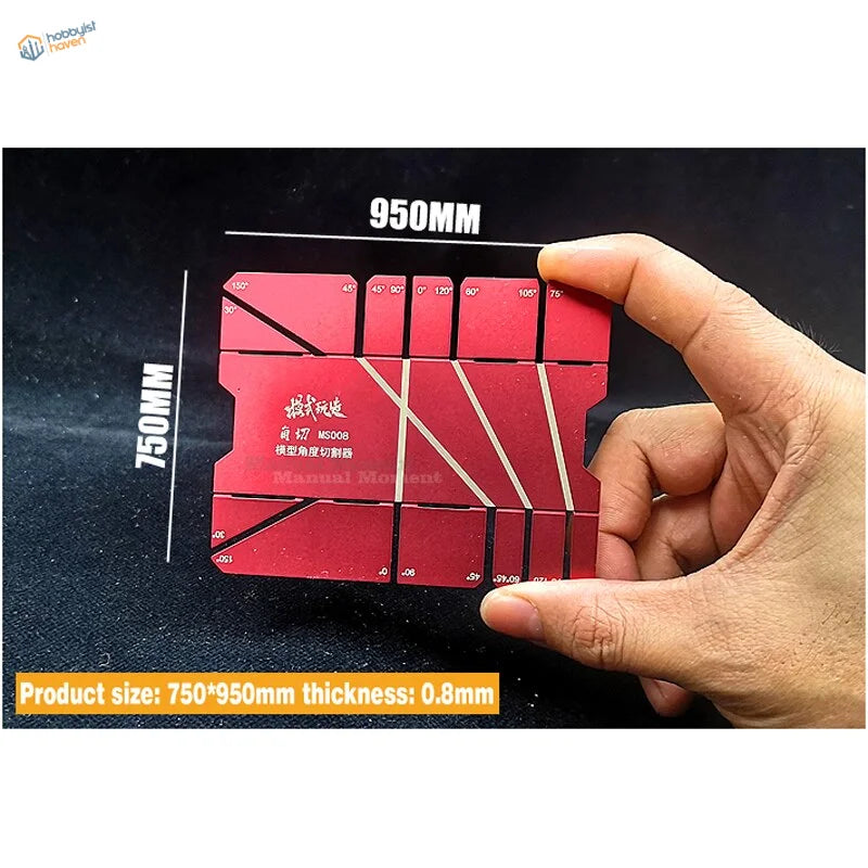 Red aluminum multi-angle cutting tool with engraved markings