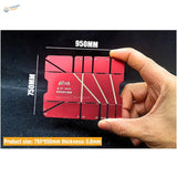 Red aluminum multi-angle cutting tool with engraved markings