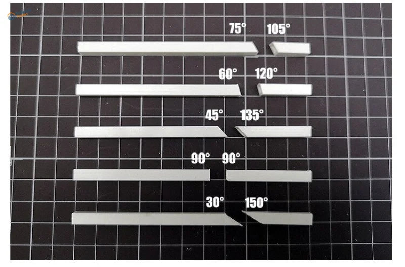 Multi-angle cutting tool with white metal angle rulers and precise degree markings