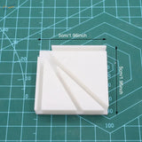 White plastic 3d-printed square corner gluing jig with diagonal grooves for model building tools and scale modeling tools