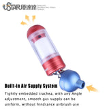 Red and blue multi-angle movable moisture trap for airbrush with transparent barrel