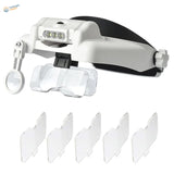 Multi-lens LED headband magnifier with flip-up lenses for scale modeling