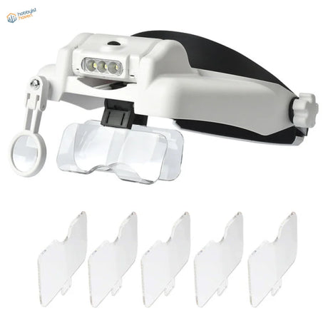Multi-lens LED headband magnifier with flip-up lenses for scale modeling
