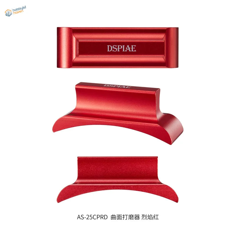 Red AS-25CPRD angled sanding board with Dspiae branding, curved modern design