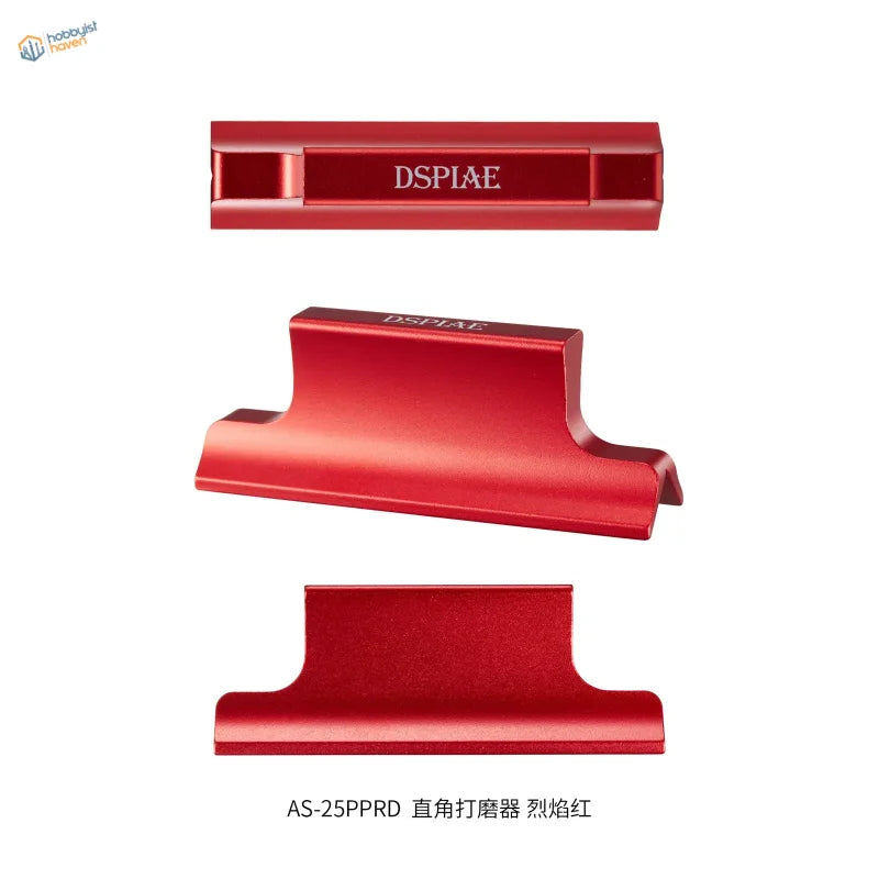 Red aluminum angled sanding board with dspiae engraving