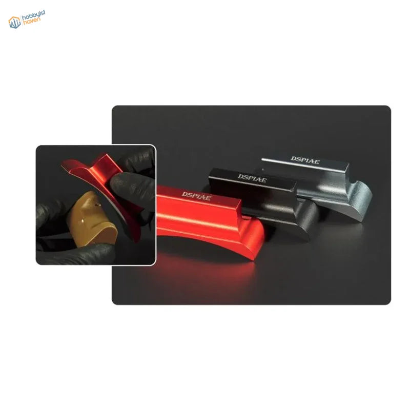 Red black DSPiae car door handle trim on angled sanding boards