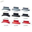 Nine angled sanding boards with metallic gray, black, red car mount bases