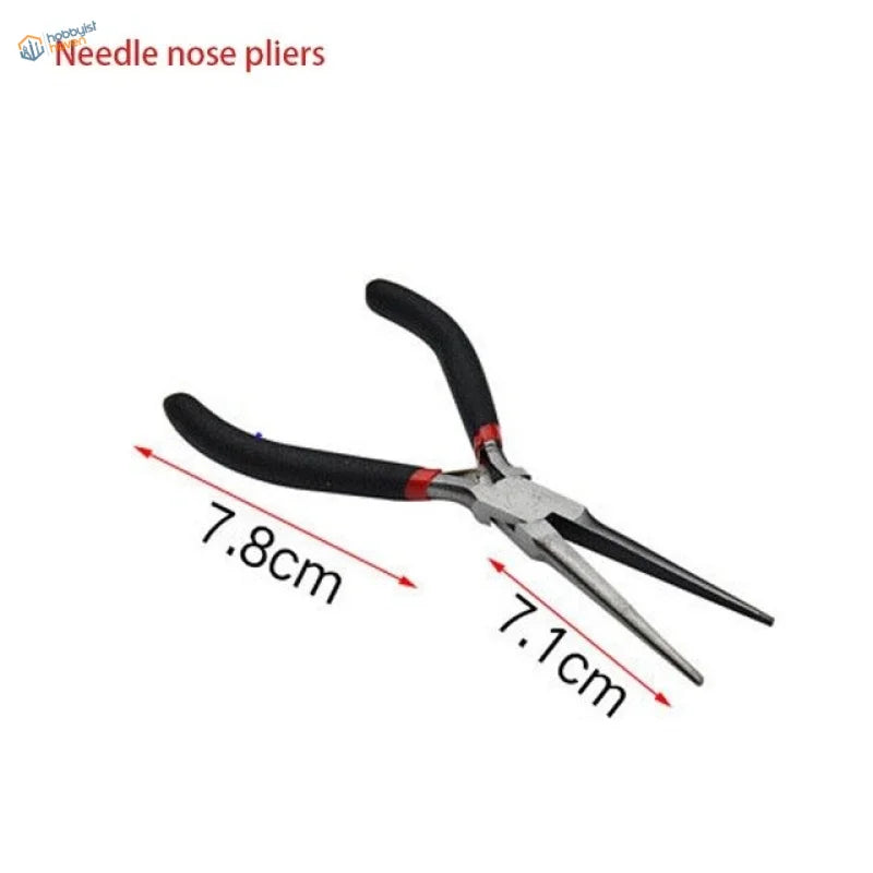 Black-handled insulated needle nose pliers for scale modeling, 7.8cm jaws