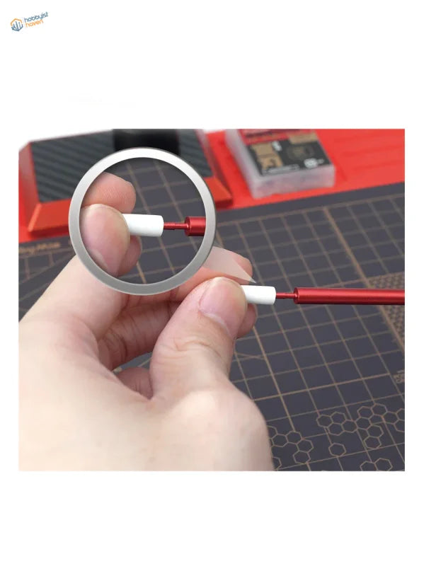 Red and white multipurpose wiping brush with silver ring component