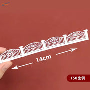White abs plastic scale decorative fence with intricate tree and lattice patterns for n scale models