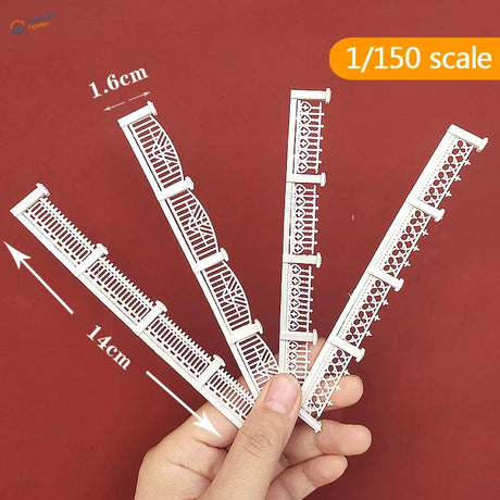 White abs plastic n scale decorative fence set in 1 150 scale with intricate lattice and decorative patterns