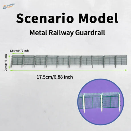 Silver metal railway guardrail model with authentic mesh-panel design and vertical posts safety fence for n scale tracks