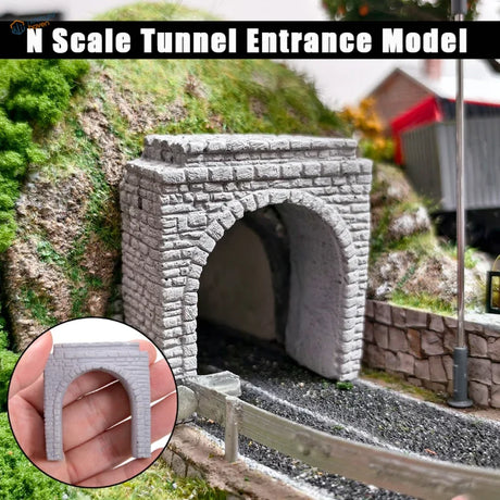 N scale gray stone tunnel portal with arched entryway and detailed brickwork for model railway scenery 1 160 scale