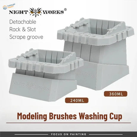 Nightworks gray plastic brush washing cup with detachable rack, 240/360ml