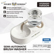 NightWorks brush cleaning station white semi-automatic with clear glass reservoir and tilted cleaning holder for brush cleaning