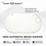 White ceramic nightworks brush cleaning station with sleek oval design and four small circular feet for brush cleaning