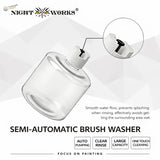 NightWorks clear plastic semi-automatic brush cleaning station with white ribbed cap and black screw for one-touch cleaning