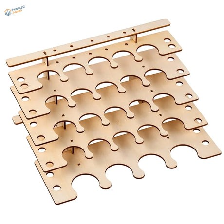 Stacked wooden rack with curved slots for paint bottles and scale modeling tools