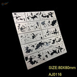 Silver metal stencil aj0116 with black paint falling splatter for scale modeling