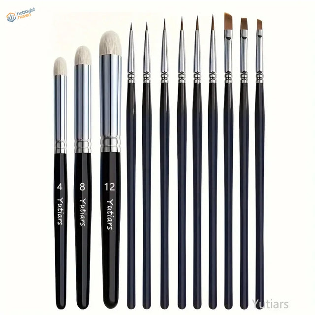 Yutians painting weathering brush set with black handles, silver ferrules