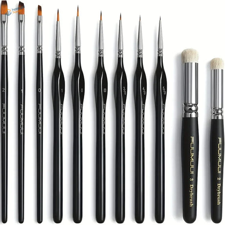 Painting weathering dry brushing brushes set: 10 black-handled fummuli brushes
