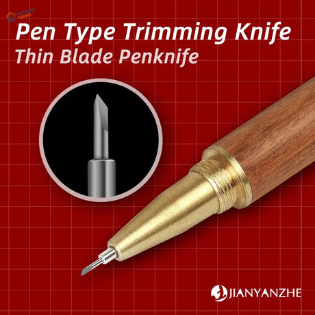 Pen-type trimming knife for Gundam scale modeling, wooden handle brass tip