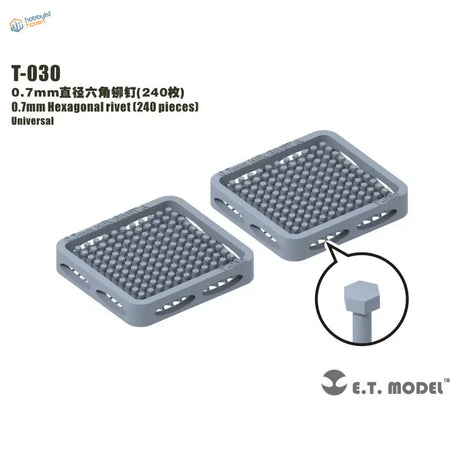 240 precision 0.7mm hexagonal screws in gray trays, model T-030 by E.T