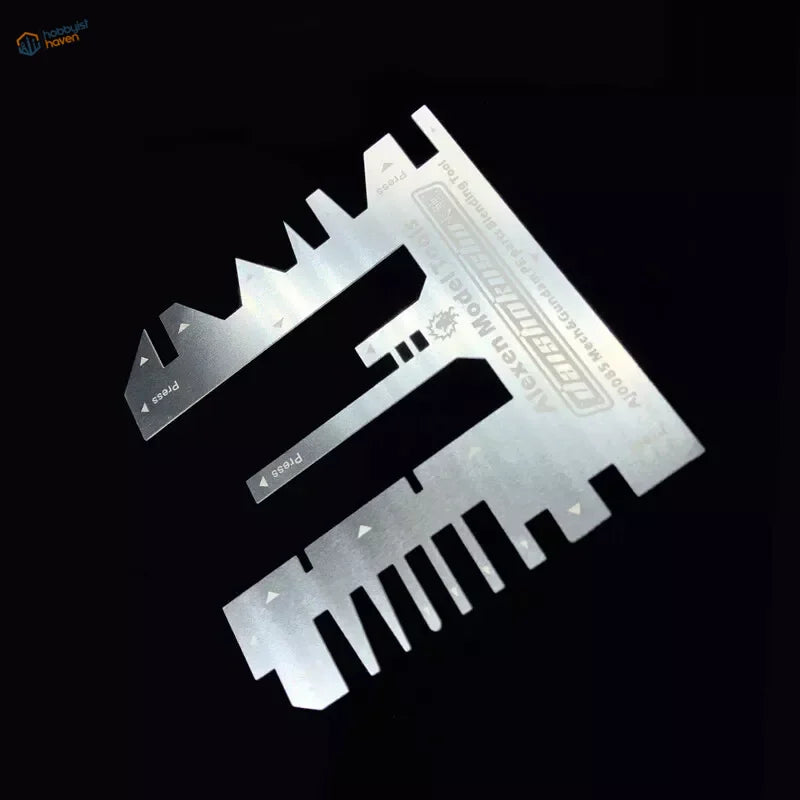 Silver Photo Etch Bending Tool with auxiliary ruler, compact metallic design