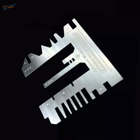 Photo etch bending tool with silver multi-tool blades and ruler