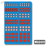 Photo etch round plates: blue decal sheet with red white circular stickers for Gundam