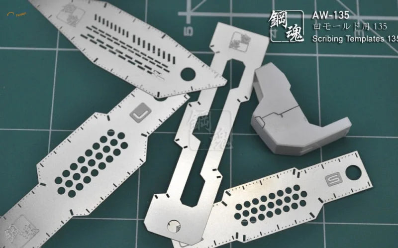 Photoetched scribing templates with silver metal precise cutouts